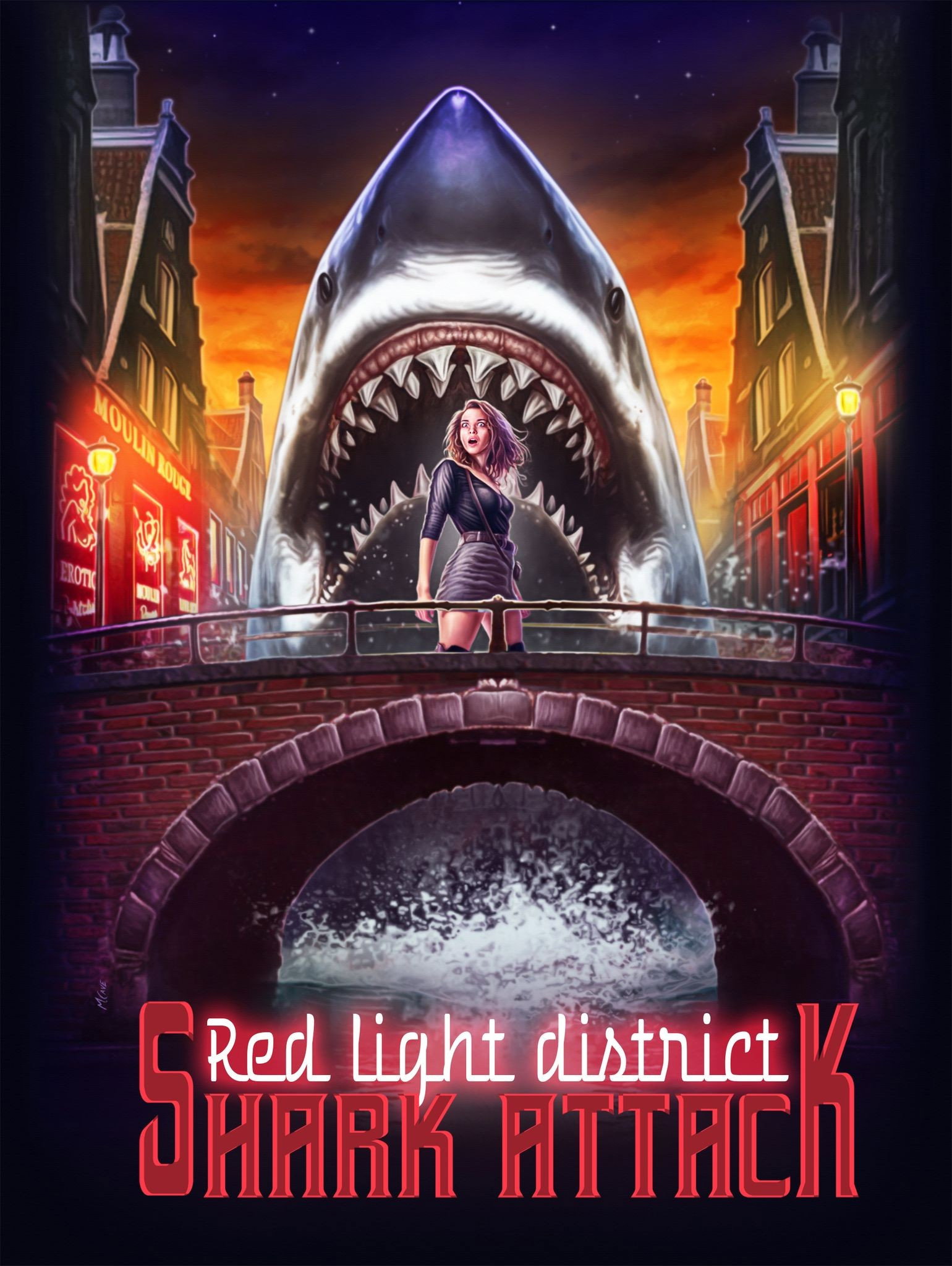 Red Light District Shark Attack movie poster print